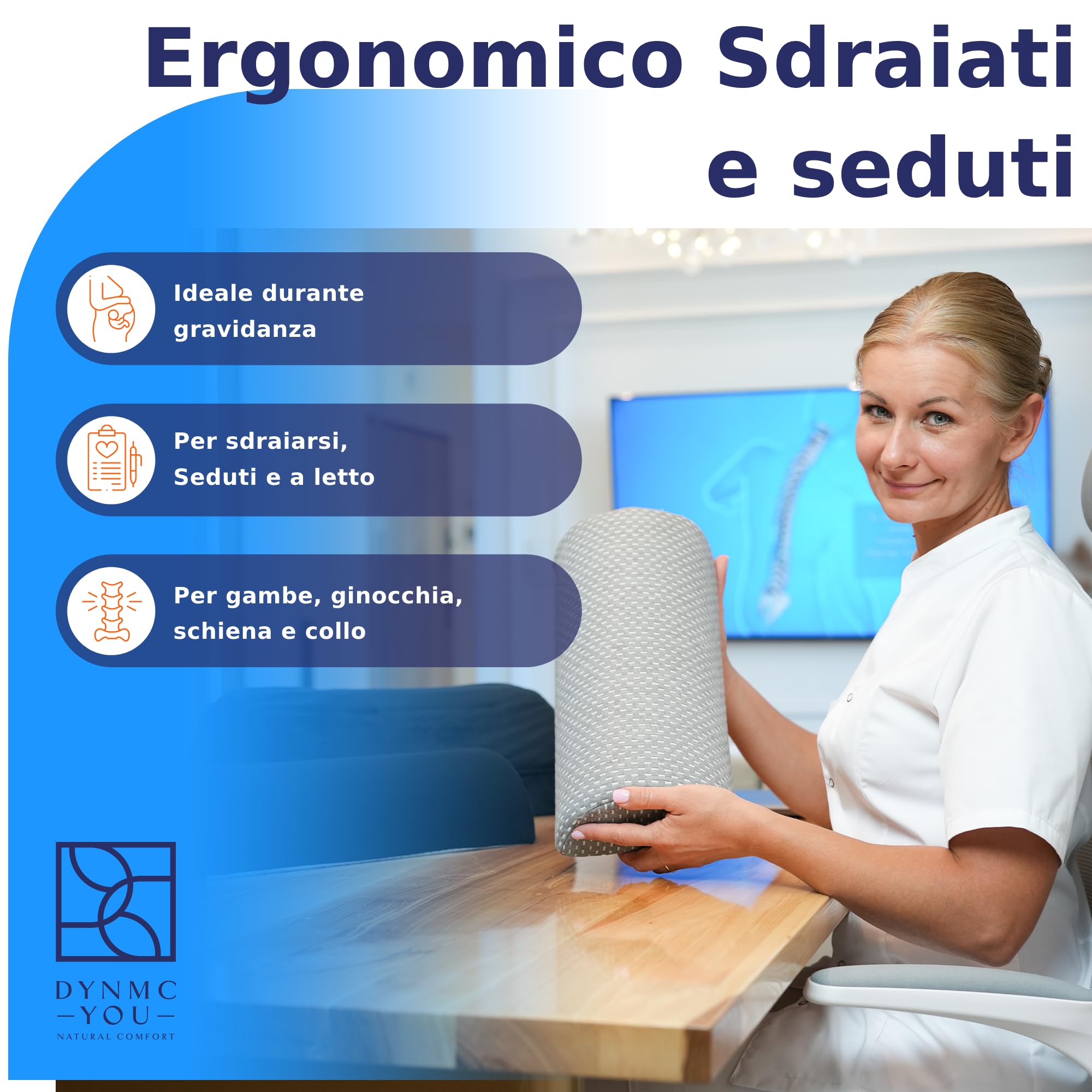 DYNMC you Confortevole Cuscino per Ginocchia Dormire, Cuscino per Gravidanza - Durezza Media, in Memory Foam, Rivestimento Morbido OEKO-TEX - Cuscino per Gambe Premium, Cuscino Lombare by, Grigio
