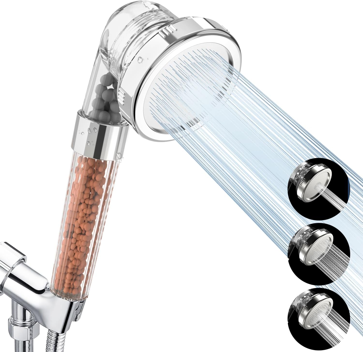 VEHHE Shower Head, 3 Spray Modes High Pressure Shower Head, Filtered Shower Head for Hard Water Filtration, Rain Shower Heads with Handheld Spray Combo with 59 inches Hose and Base