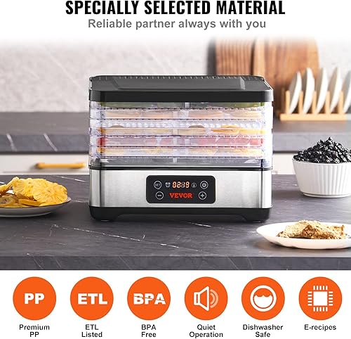 Miniatura 6 de VEVOR Máquina deshidratadora de alimentos, deshidratador de frutas de 5 bandejas, secadora eléctrica de alimentos de 300 W con temporizador