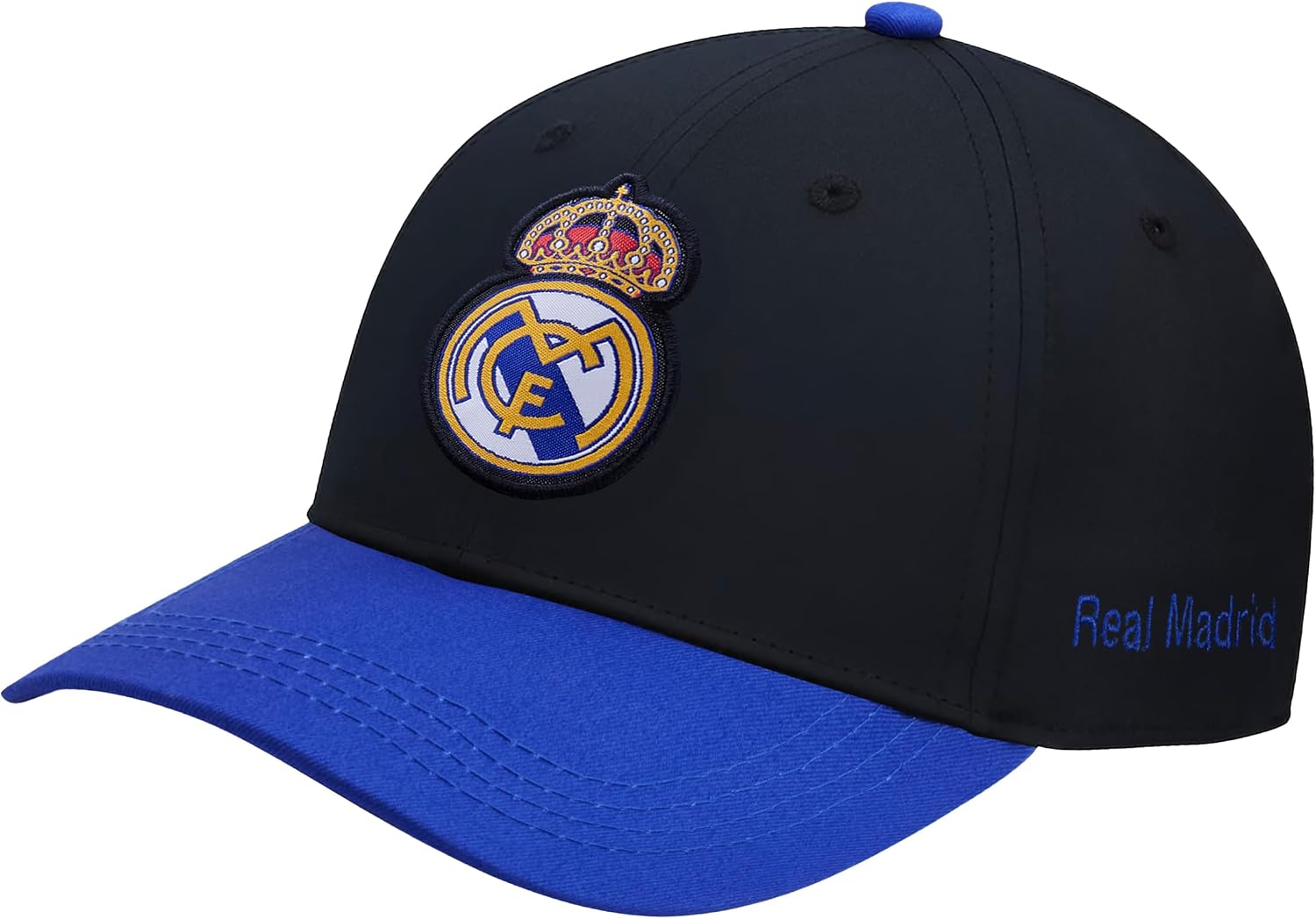 Icon Sports Officially Licensed Real Madrid Adjustable Dad Cap – White & Black Cotton Hat with Buckle for Men & Women
