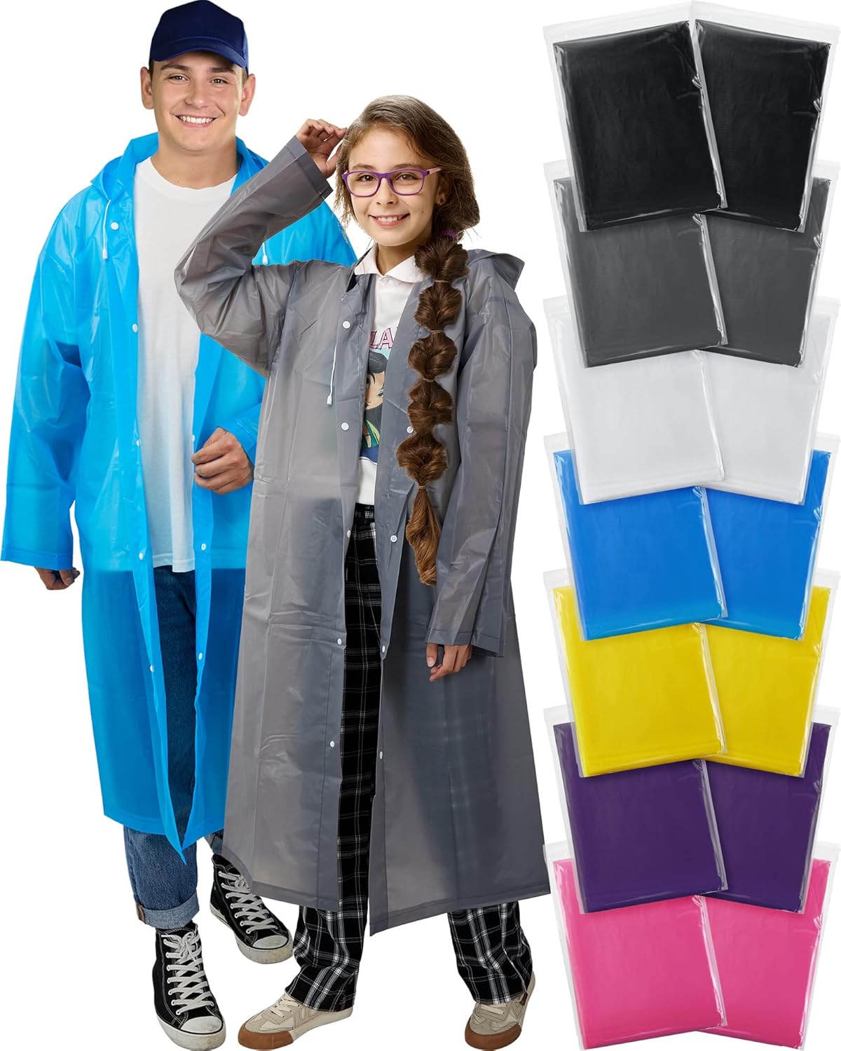 14 Pack Rain Ponchos for Adults Reusable EVA Raincoat Waterproof Rain Ponchos for Women Men with Drawstring Hoods Emergency Colorful Rain Ponchos Travel Rain Poncho Rain Gear Rain Jacket