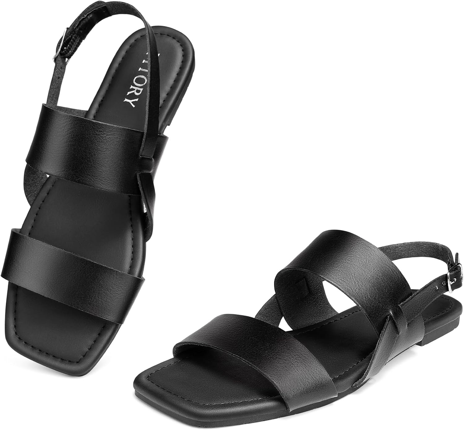 FITORY Women's Flat Sandals Fashionable Square Open Toe Adjustable Buckle Slippers Summer Size 6-11