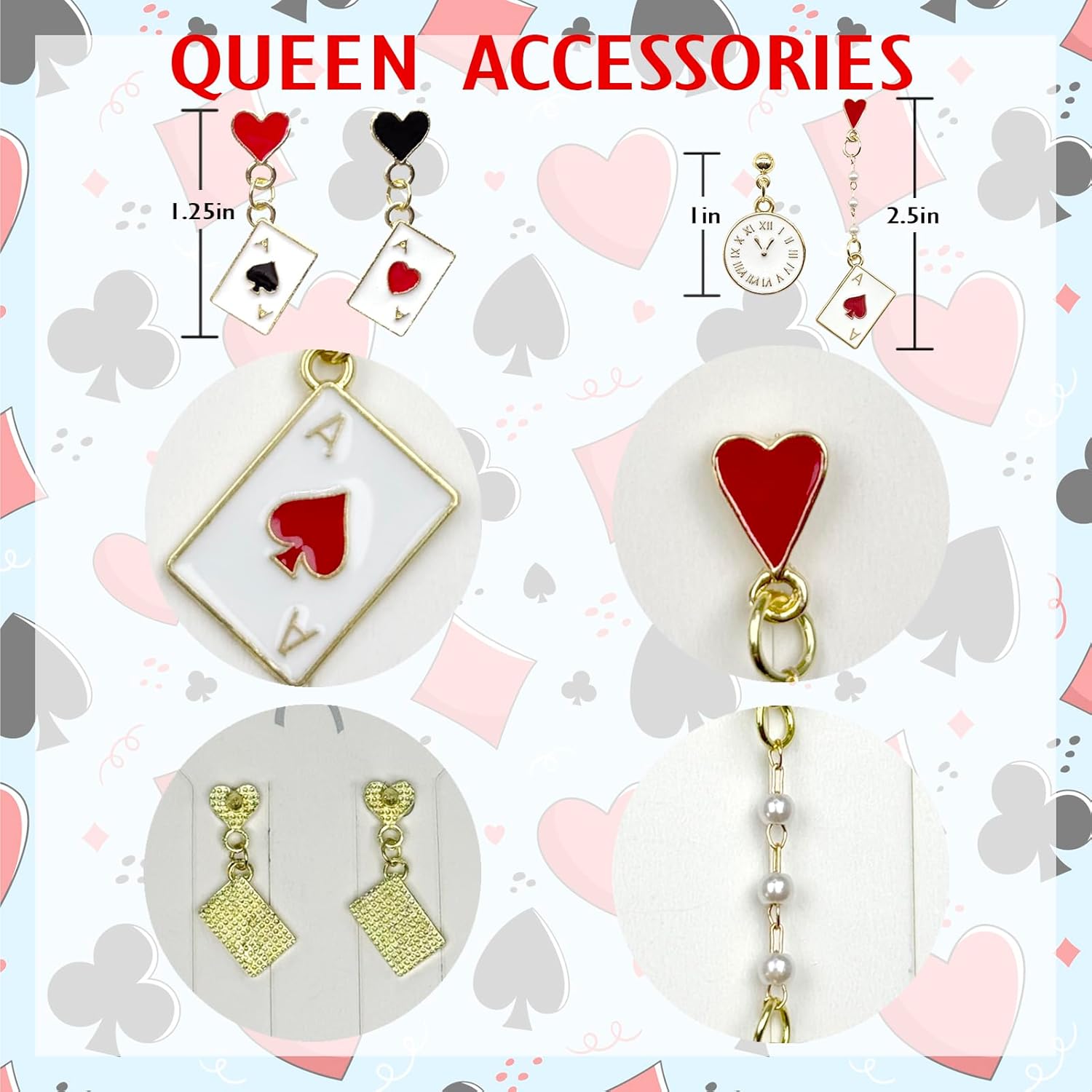 6Pcs Queen Costume Accessories Set with Red Hearts Crown Headband Scepter for Women - Image 4