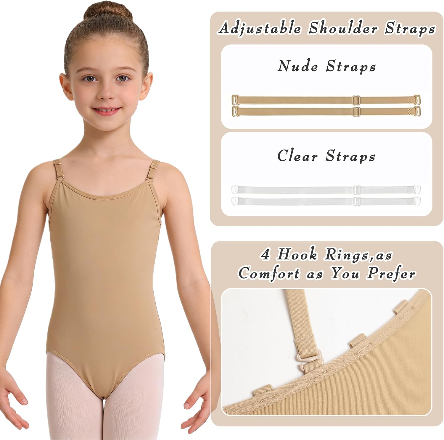 Girls Nude Seamless Camisole Undergarment Leotard with Adjustable Straps for Dance/Ballet/Gymnastics