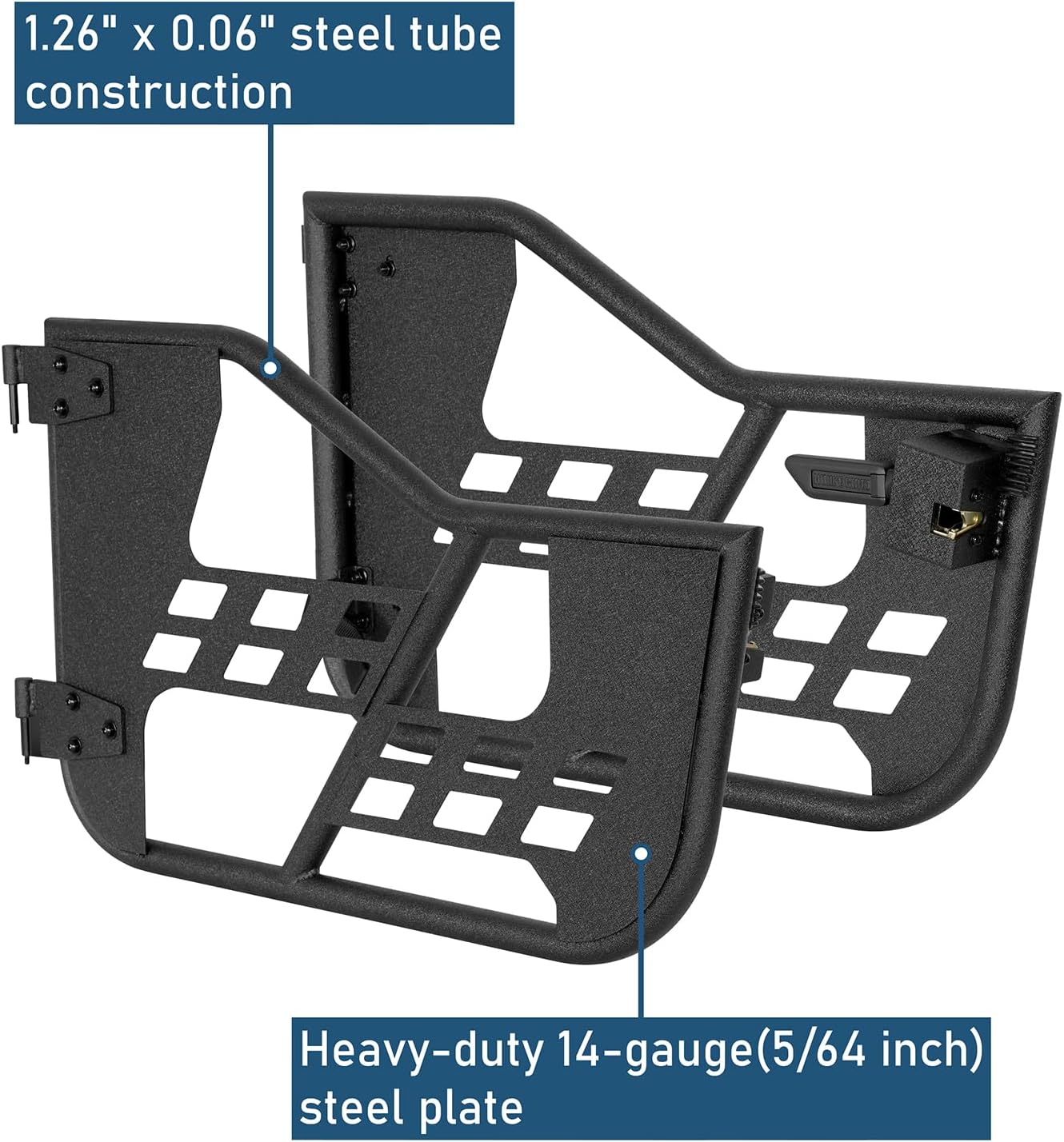 Wrangler TJ Tube Half Doors Compatible with 1997-2006 Jeep Wrangler TJ - Offroad Trail Door Black Steel (Set of 2)