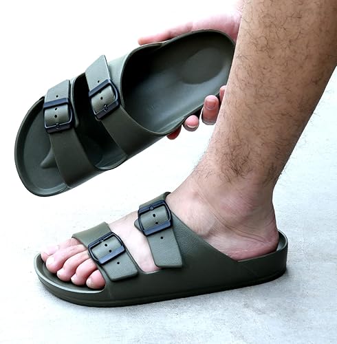 Vista 2 de Temi Sandalias ajustables para hombre, sandalias de EVA para verano, playa, piscina, ducha, doble hebilla, ligeras, impermeables, cómodas