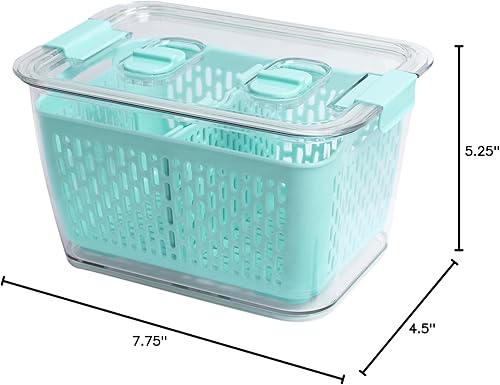 Miniatura 7 de Kitchen Spaces Organizador apilable de almacenamiento de alimentos de doble colador para refrigerador, congelador y despensa, 8.8 x 6.8 x 3.9 Verde