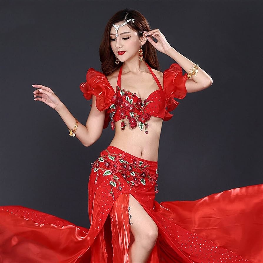 ベリーダンス衣装 ブラベルトスカートセット 赤