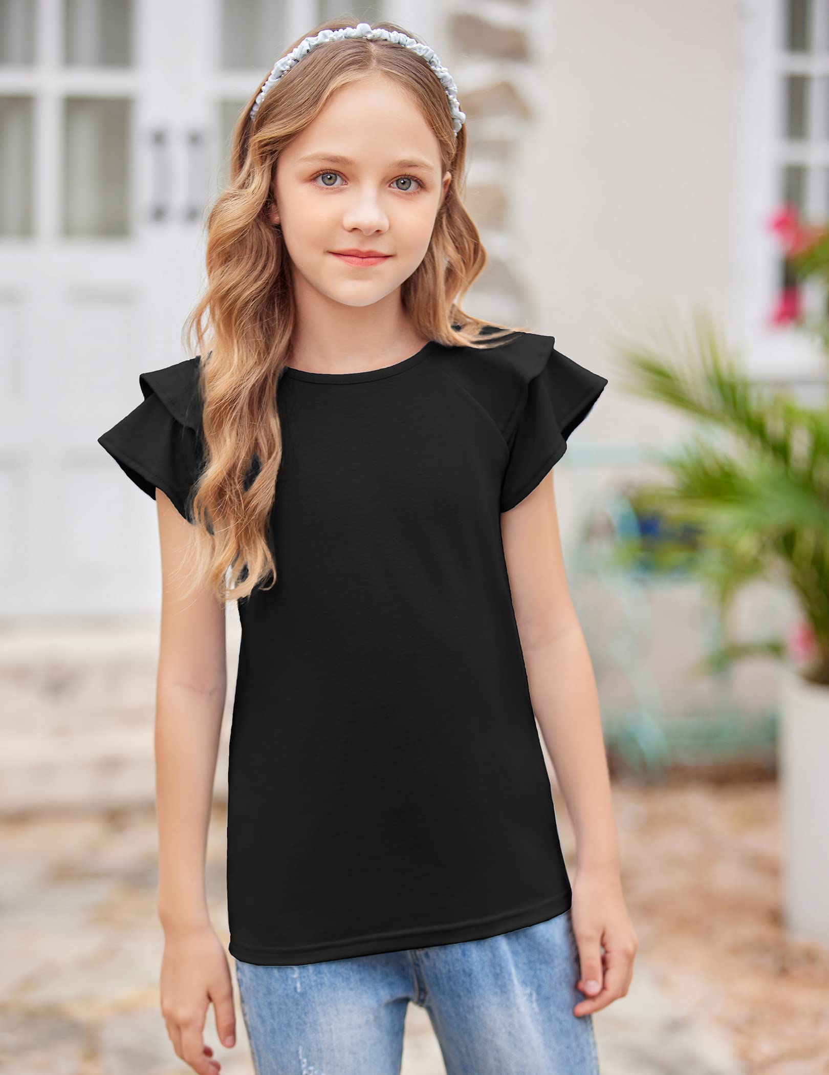 Arshiner Niña Camiseta Manga Ondulada Verano Manga Corta Tops Moda Casual Tshirts para Niñas 3-13 años