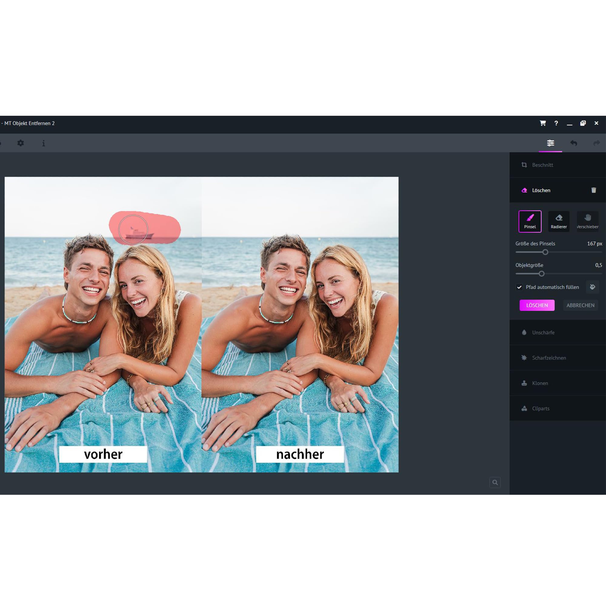 Digitale Schere 2 – Objekte & Personen aus Fotos entfernen, KI-basierte Bildbearbeitung Software für Win 11/10 – Unerwünschte Elemente löschen, Porträt-Retusche & Hintergründe tauschen