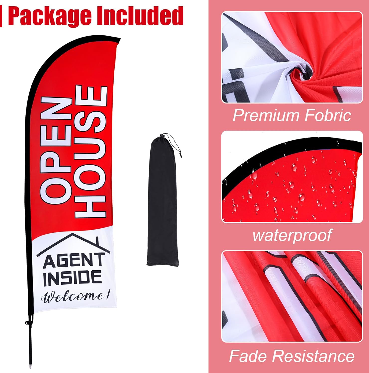 Buryeah 11ft Open House Signs Open House Flag Pole Kit for Real Estate Portable Bag Flag Real Estate Banner Signs for Outside Business Advertising(Red) - Image 7