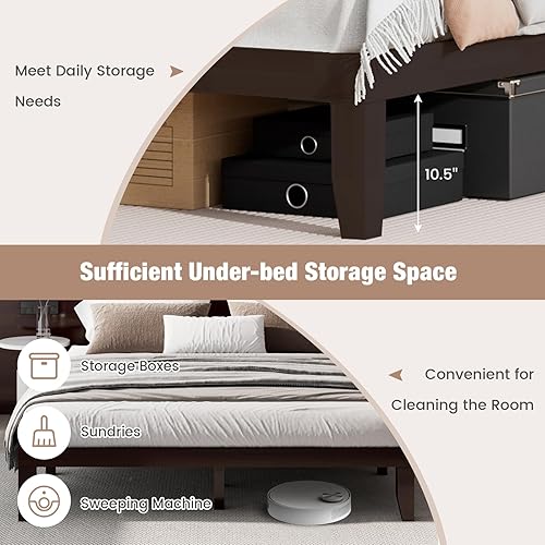 Miniatura 73 de Giantex Base de cama de plataforma de madera matrimonial de 14 pulgadas, base de colchón de estilo minimalista con madera de goma maciza, soporte de