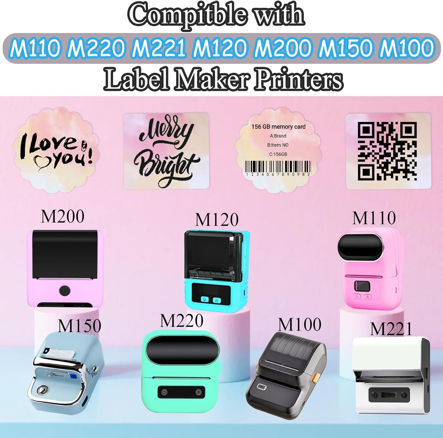 for M110 Printer Thermal Labels, 2 Rolls 1.96’’(50MM) Label Refill for Phomemo Printers M110 M150 M200 M220 M221, 140 Labels/Roll for Organize, DIY Barcode Logo Jar Tags, Gradient Pink - Image 3