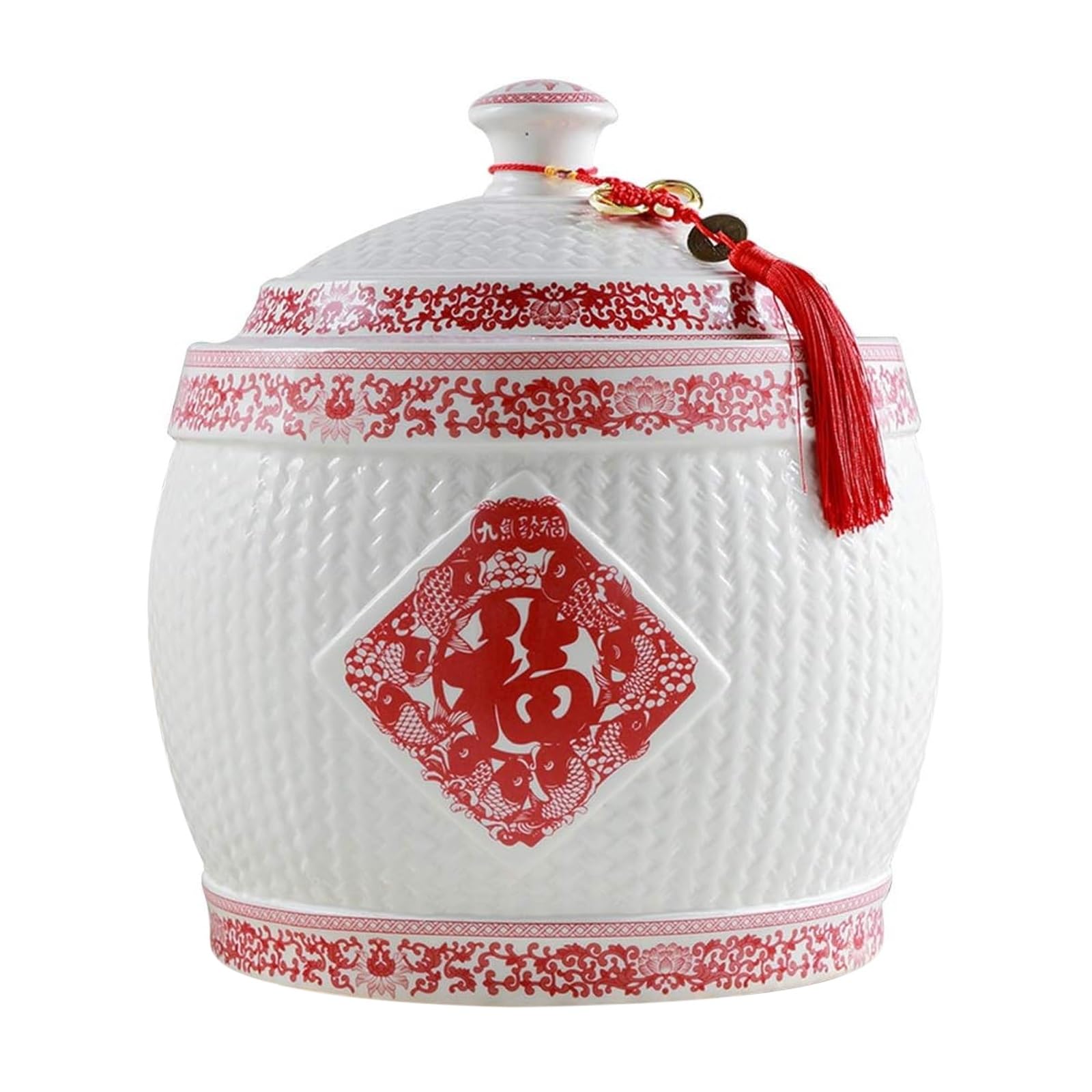 MESCXTY Grain and Rice Storage Container Ceramic Dispenser Large Capacity Food Airtight Chinese Dispenser(10KG)