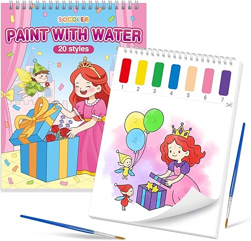 Miniatura 17 de Libros de pintar con agua SOCOLER para niños pequeños, papeles de pintura de acuarela sin desorden con tema de tráfico para niños, kit de pintura