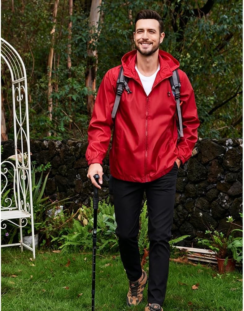 Mens Lightweight Windbreaker Waterproof Rain Jacket with Removable Hood