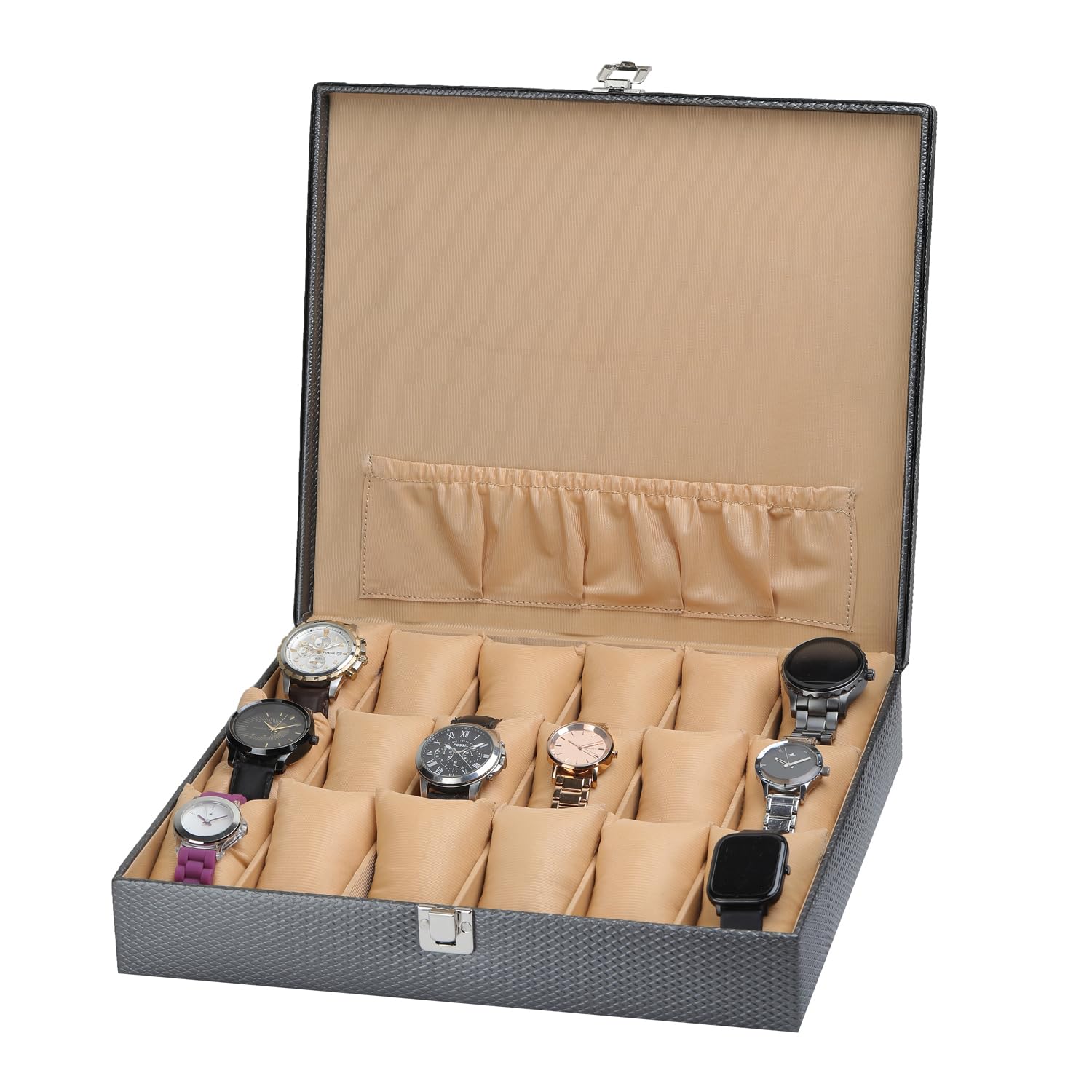 essart Mens and Womens Watch Box Holder Organizer Case In 18 Slots of watches In PU Leather with Black color (WL-04-P-Grey) (B0CT8WVX58) Amazon Price History, Amazon Price Tracker