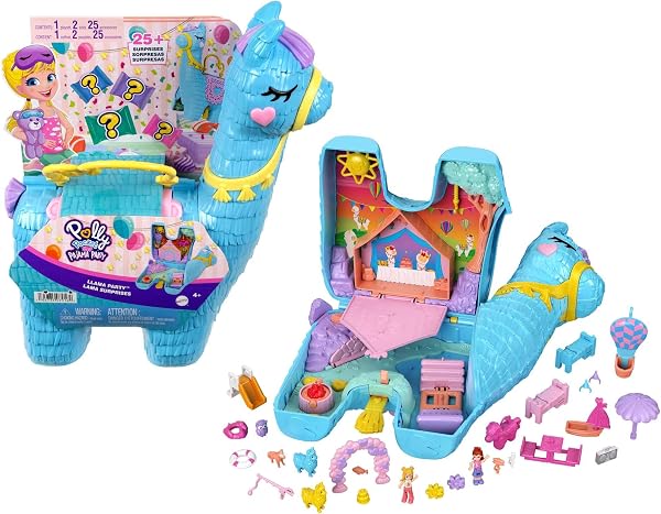 Polly Pocket Grand Coffret Lama Surprises Soirée Pyjama, 25 Surprises (Dont 2 Mini-Figurines), thème Camping de Luxe/soirée Pyjama, Jouet Enfant, Dès 4 Ans, HHX74