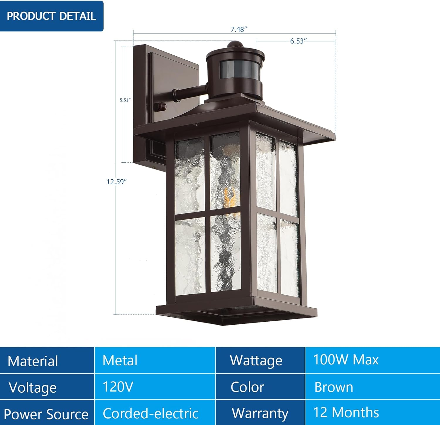 FLEDAVID Motion Sensor Outdoor Wall Lantern Dusk to Dawn Exterior Porch Light Fixture Brown Outside Garage Sconce Lighting Waterproof Farmhouse Wall Mount Carriage Lamp for House Patio Doorway