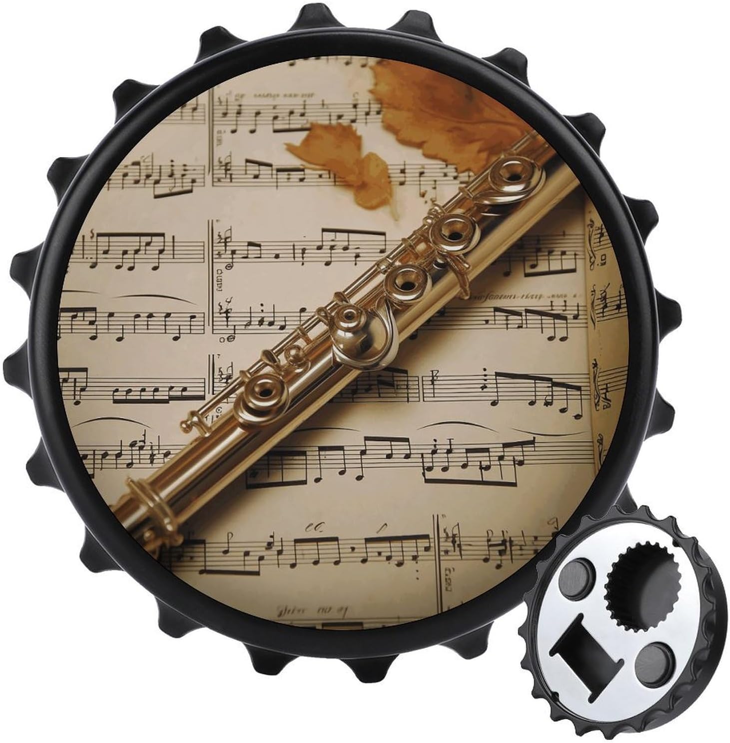 Flute Music Bottle Opener Magnetic Beer Bottle Opener Beer Refrigerator Sticker Openers Coasters Decor Round Fridge Magnet Bottle for Home Kitchen Or Bar Accessories