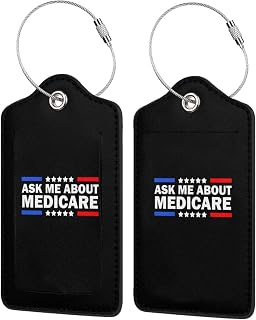 Ask Me About Medicare Health Insurance Consultant 2 Pack Leather Luggage Tags with Privacy Cover Id Card for Men Women Travel