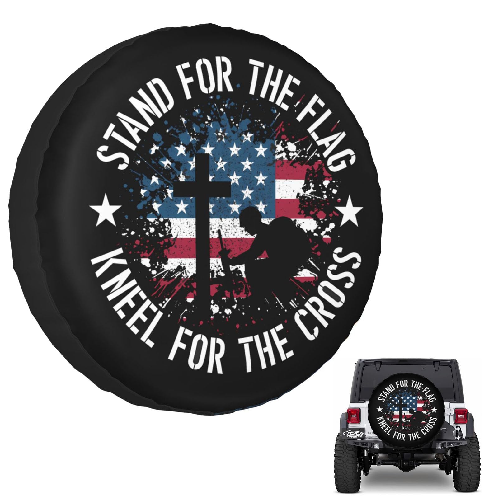RV Trailer Tire Cover with American Flag - Waterproof, Dustproof, Universal for SUV Truck Travel, 15 Inch