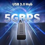 4Ft 7-Port USB 3.0 Hub Cable for Desktop, Aluminium USB Hub 5Gbps USB Splitter Multiport Adapter, USB Splitter with 5V 3A Type-C Port for PC, Laptop, MacBook, U-Disk, Mouse