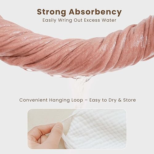 Miniatura 3 de Konssy Paquete de 2 toallas de muselina con capucha, 100% algodón, ultra suaves y absorbentes, toallas de baño para bebé con capucha para recién