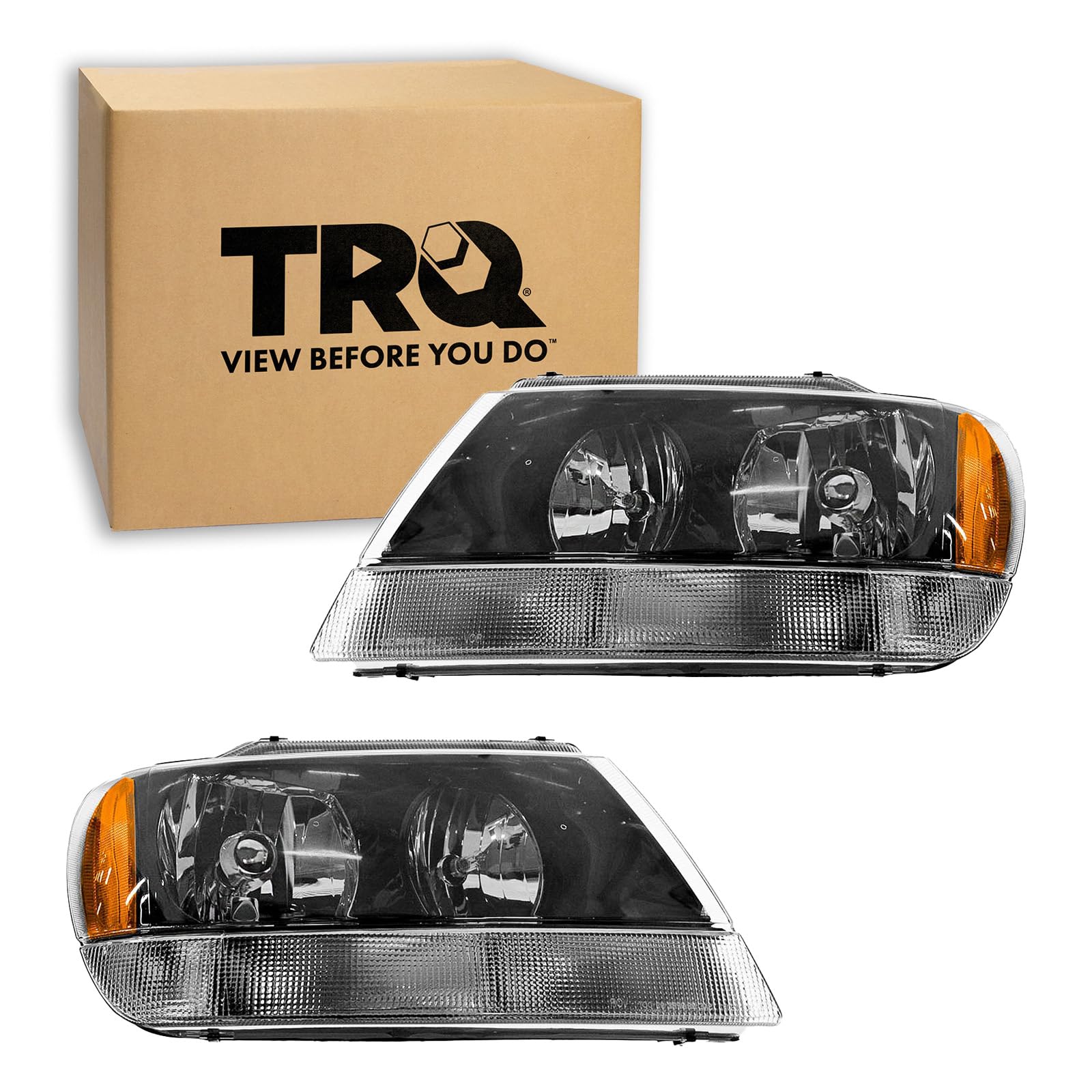 TRQ Headlight Assembly Set CH2502138 CH2503138 Compatible with 1999-2004 Jeep Grand Cherokee