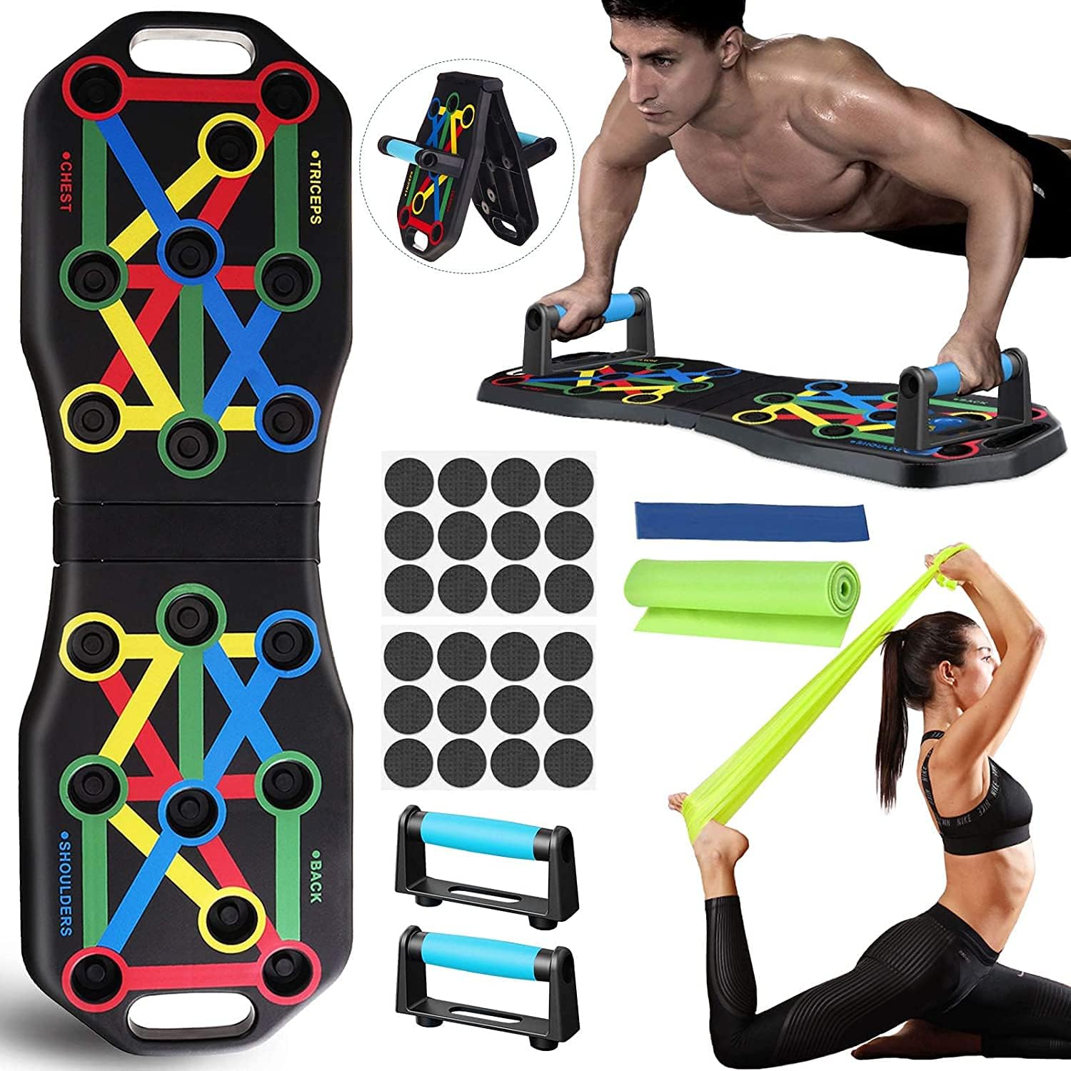 14 in 1 Push Up Board,Foldable Portable Fitness Pushup Stands,Multifunctional Color Coded Push-up Rack,for Gym,Indoor,Outdoor Muscle Fitness Training