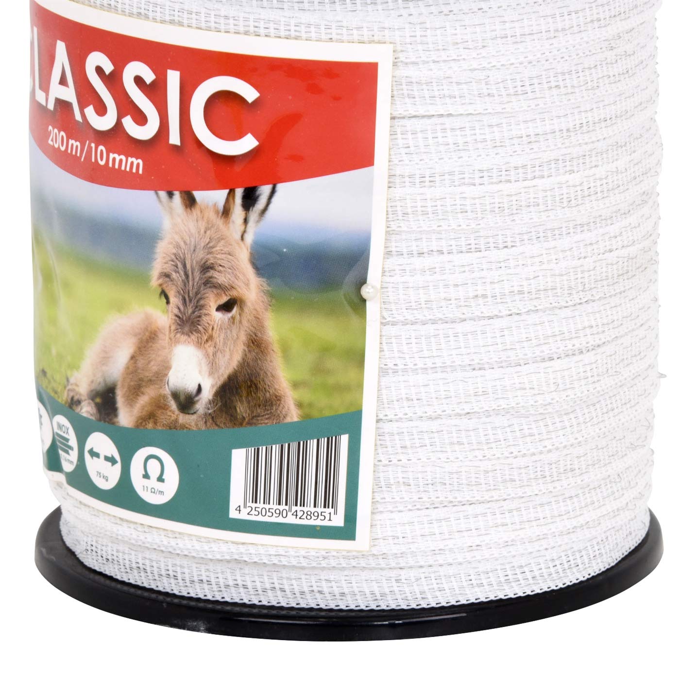 VOSS.farming 5 pz. Nastro per recinzioni elettriche Classic, per Paddock, 10 mm, 200 m, con conduttori 4X 0,16 Inox, Colore Bianco