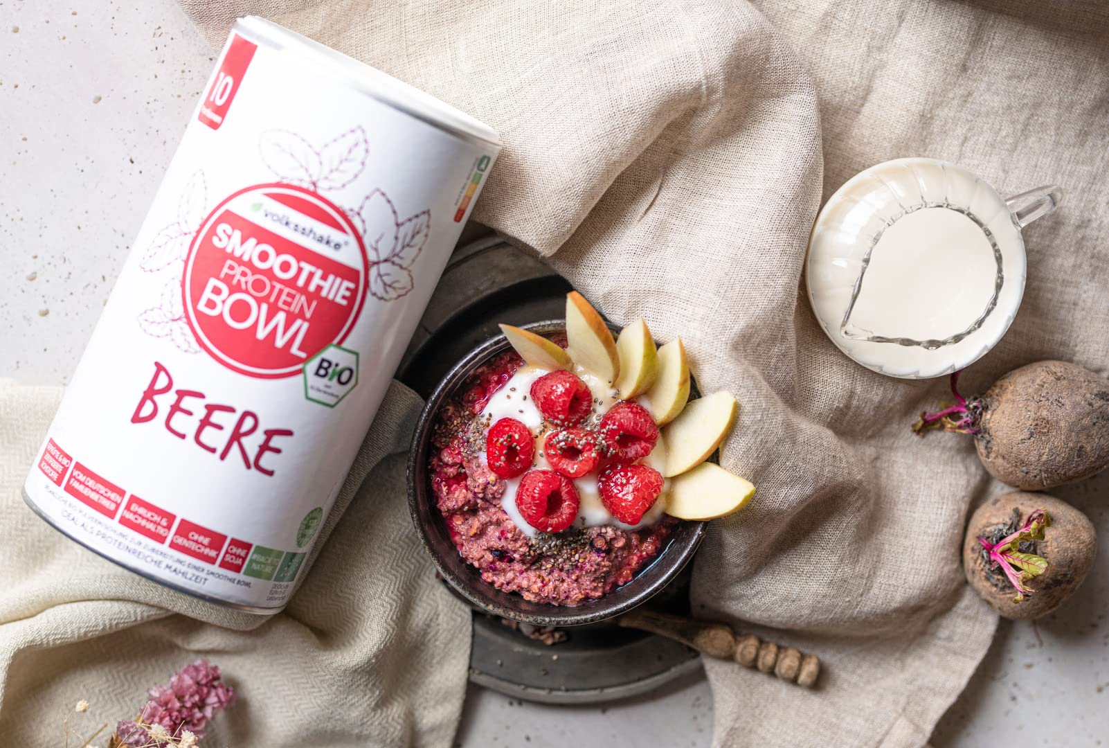 Bio Smoothie Protein Bowl Beere 600g | DE-ÖKO-006 | Ohne Süßungsmittel | Rein pflanzlich | Glutenfrei | Sojafrei | Vegan | Premiumqualität vom Bodensee | Made in Germany