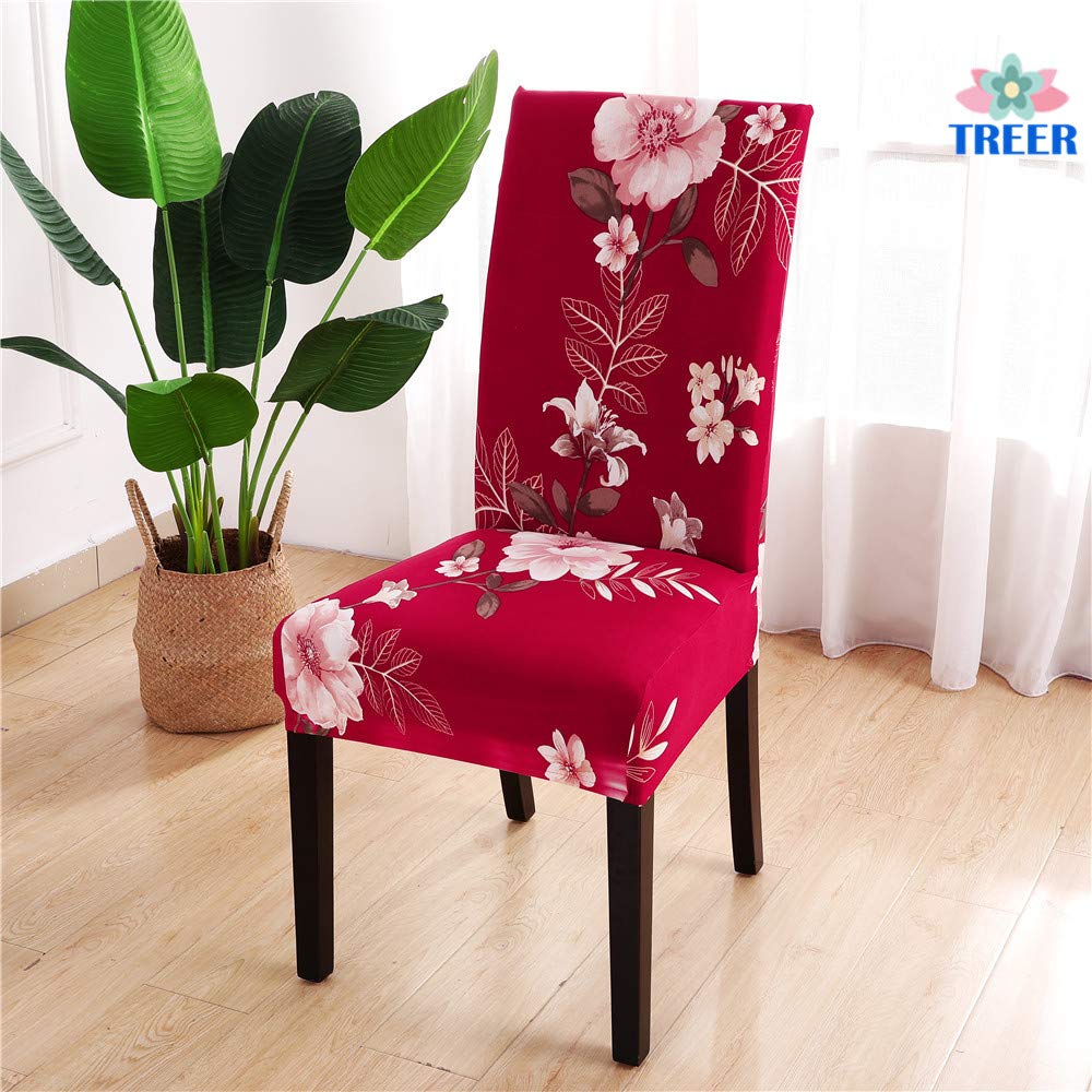 Treer Dining Chair Covers 1/4/6/10pcs, Spring-lines Spandex Washable Chair Covers Protector Removable Chairs Garden Home Living Room Dining Room Chair Seat Protective Covers (D,10 pcs)