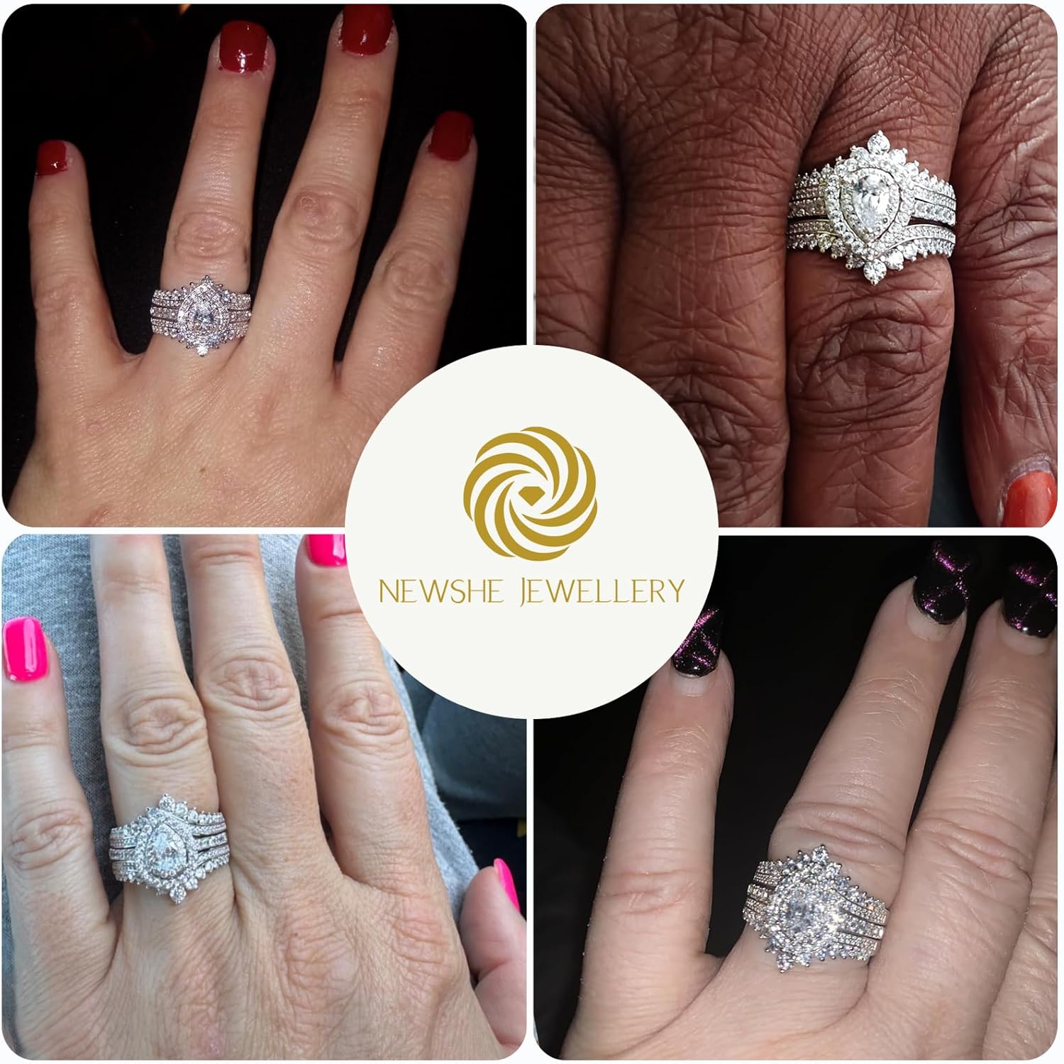 Newshe Jewellery Moissanite Wedding Rings for Women Engagement Ring Bridal Set Pear Anniversary Ring Enhancer White Gold Size - Image 2