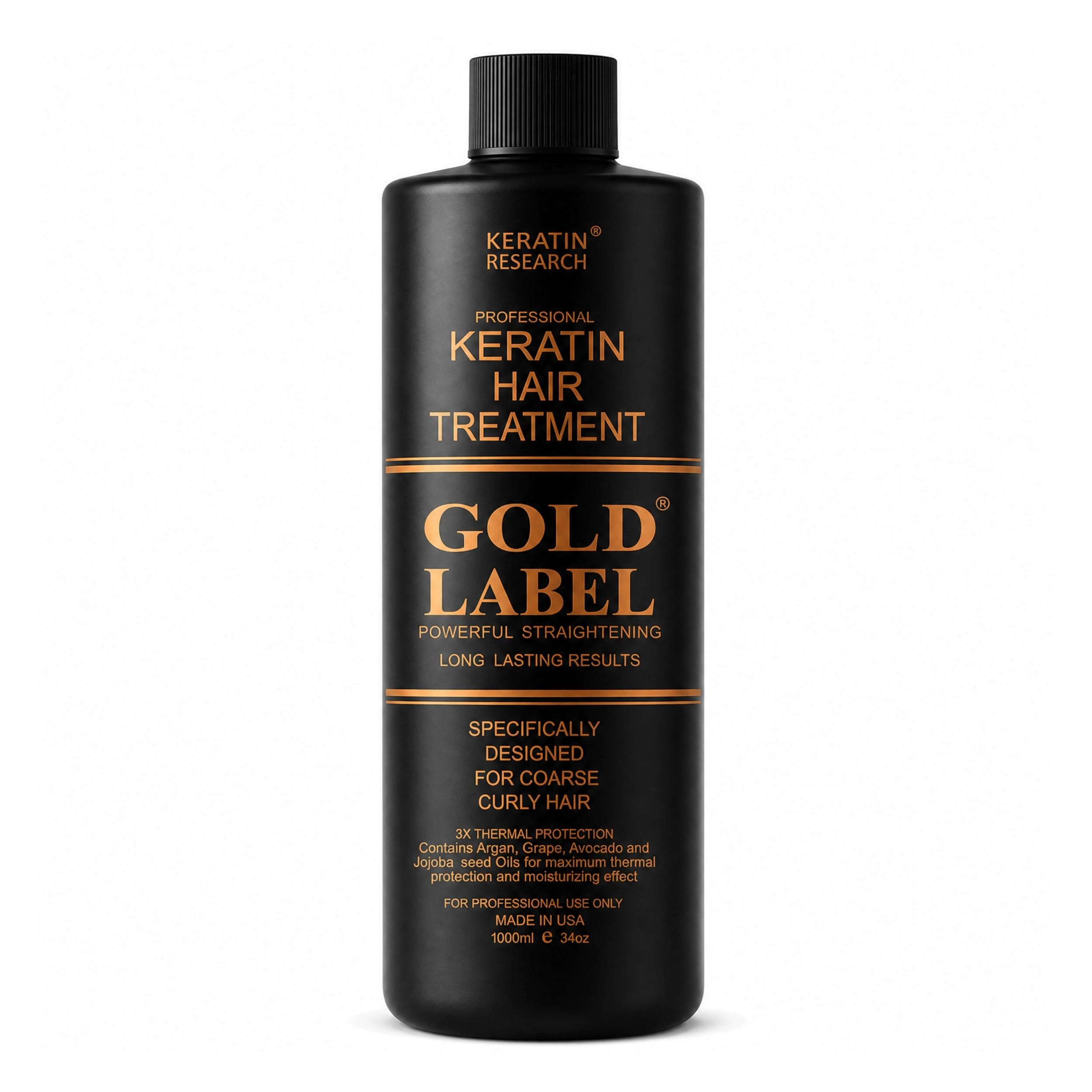 Gold Label Professional Brazilian Keratin Hair Treatment Super Enhanced Formula Specifically Designed for Coarse, Curly, Black, African, Dominican, and Brazilian Hair Types (1000ml)