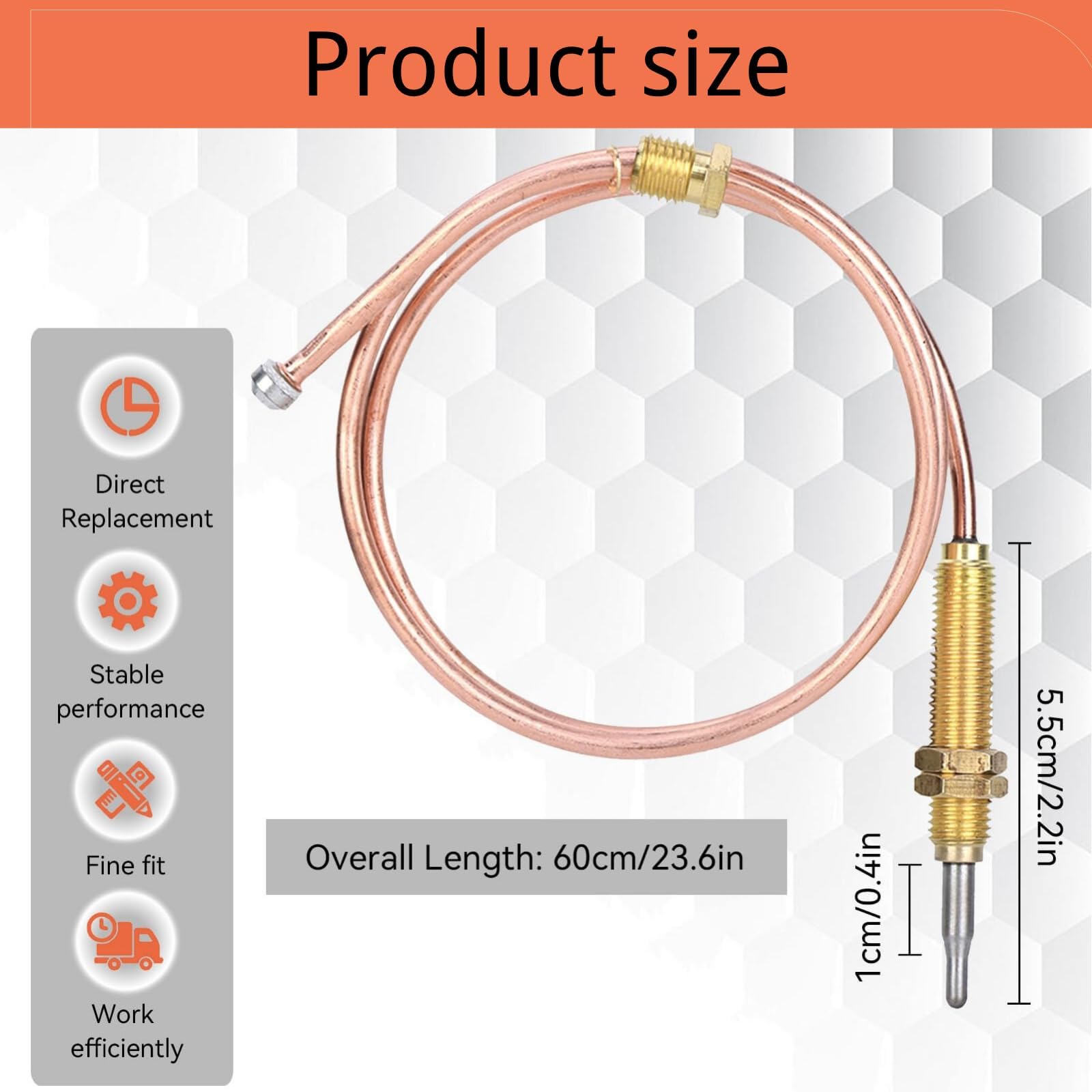 Termopar de Gas Universal M8 de 600mm, Sonda para Calentador de Gas, Brasero, Horno, Calentador de Agua, Rápida Respuesta y Rendimiento Estable, Pieza de Repuesto y Accesorio de Reemplazo