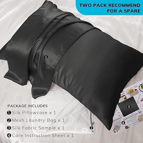 Miniatura 6 de PROMEED Funda de almohada de seda negra de grado 6A+ mejorada con cremallera, 23 momme de seda de morera natural para cabello y piel, fácil cuidado