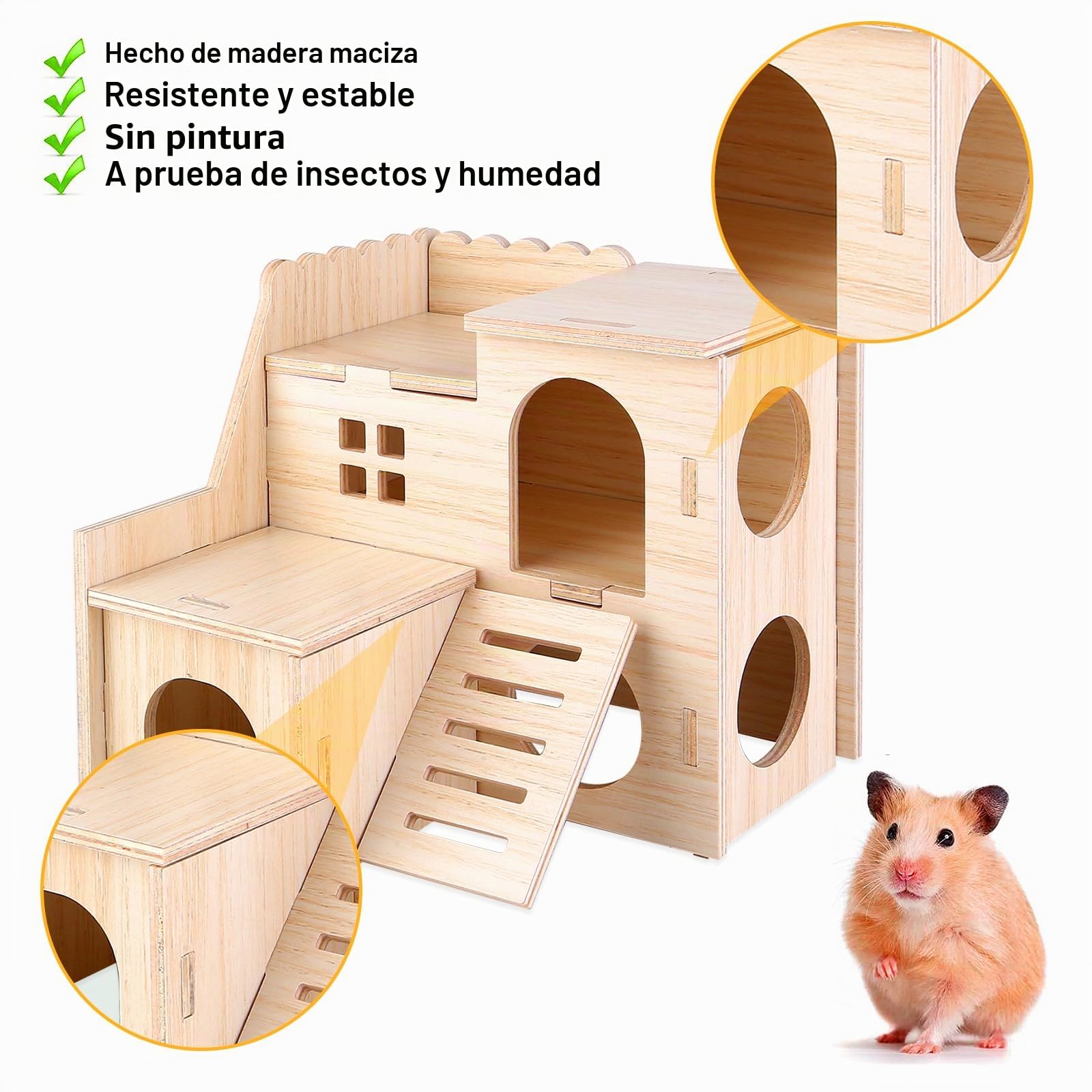 Juguetes de madera para hámster, 8 piezas DIY, juguete para masticar, escondite, casa, puente, columpio, entrenamiento, accesorios para jaula
