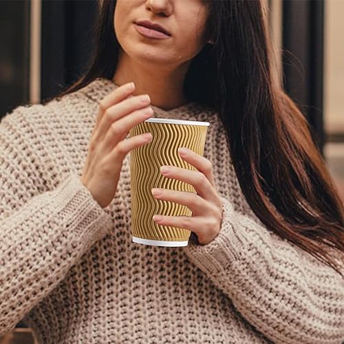 Miniatura 6 de Clawsoff Paquete de 90 tazas de café desechables de 16 onzas sin tapas, tazas de café de papel de pared onduladas con aislamiento champán de 16