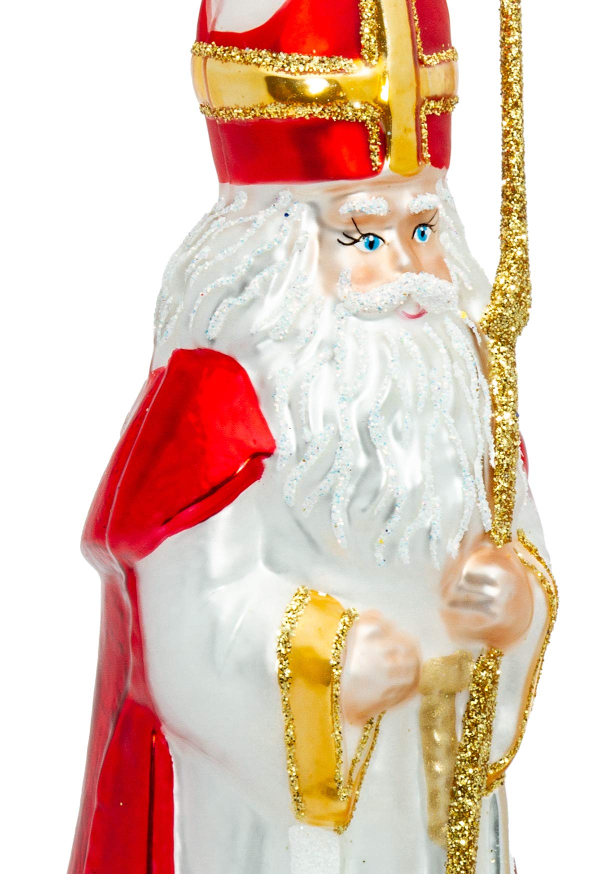 SIKORA Bischof Nikolaus besondere Weihnachtskugel Glas Christbaumschmuck Deko Figur Weihnachten Anhänger Ornament - Meisterstücke - BS700, Variante:Bischof rot Weiss