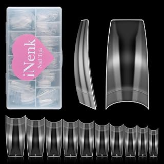 Clear Coffin C Curved Nail Tips, Short Coffin Half Cover Fake Nail Tips for Acrylic Nails Professional Dip Powder Nail Salons and DIY Nail Art 80 90s(500PCS 10SIZES)