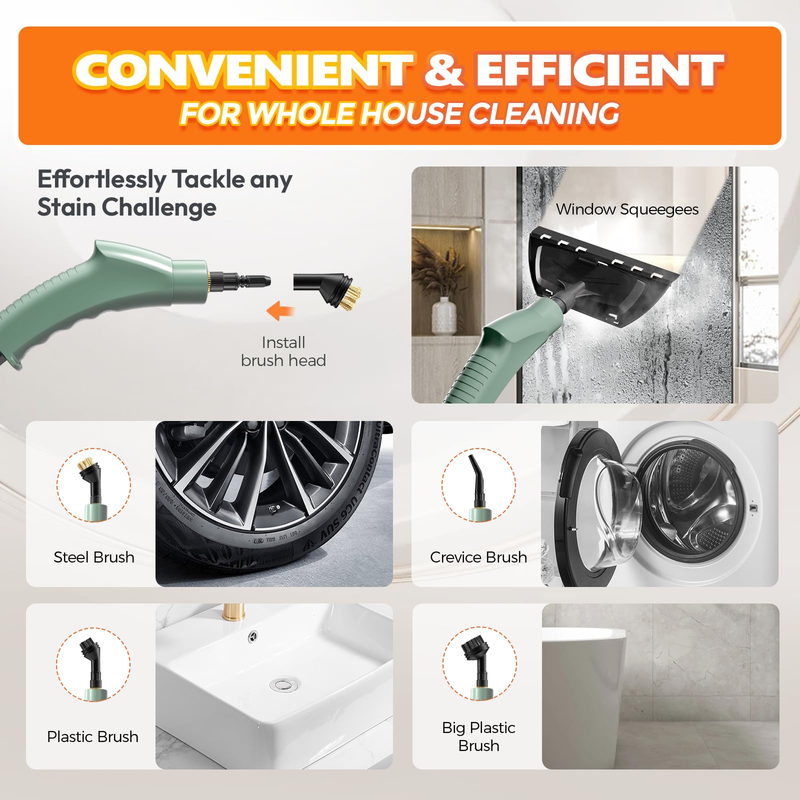 Dampfreiniger, Dampfreiniger Handgerät, 1.1L Wassertank, 15 Sekunden Aufheizzeit, Hochdruck Steam Cleaner, Dampfreiniger für Alles, Tragbarer Steamer für Auto, Küche, Badezimmer, Fliesen - Grün