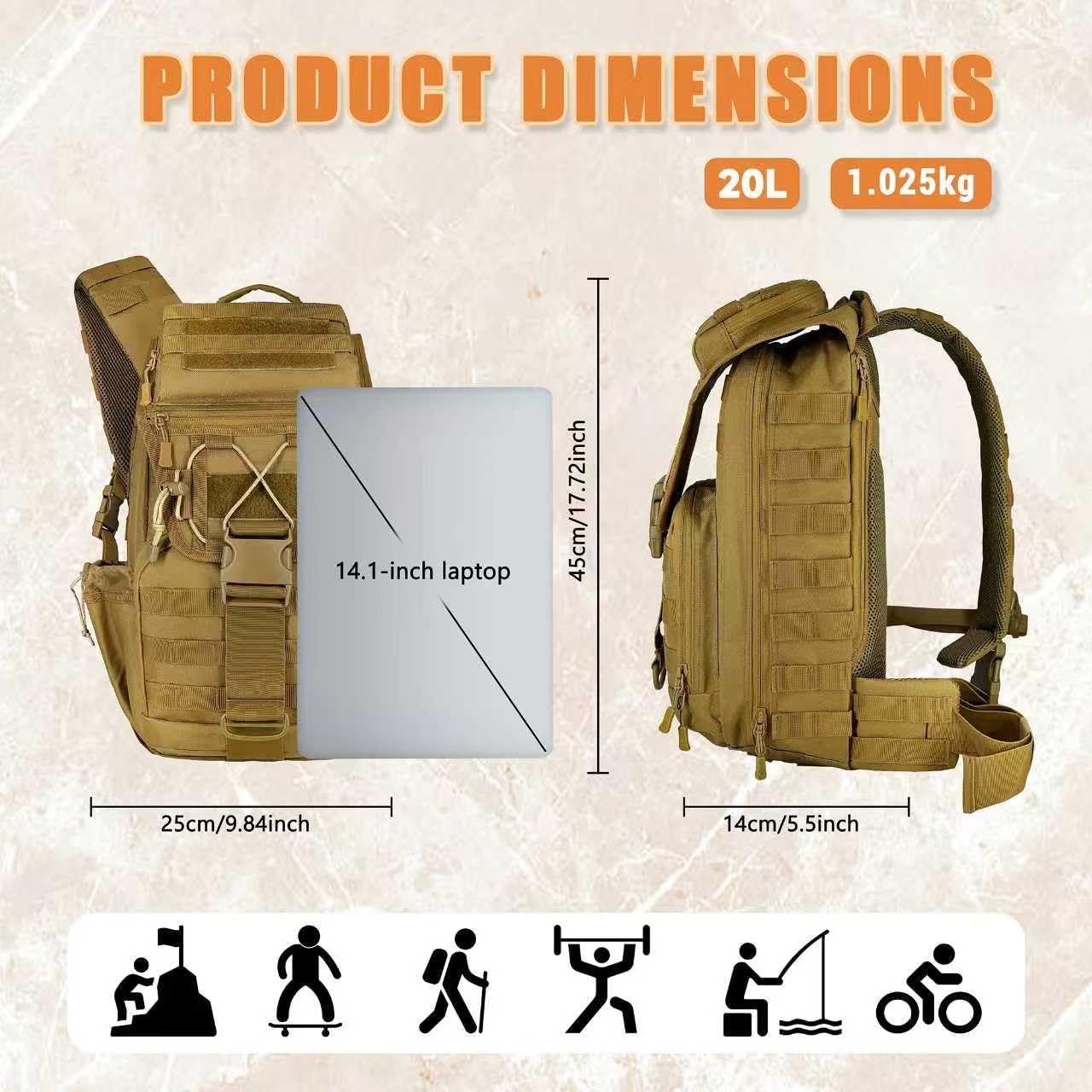 Large Tactical Sling Bag for Men,Tactical Bag with Bottle Holder, Cross Body Chest Pack Shoulder EDC Bag For Camping Hiking Trekking Daypack - Image 2