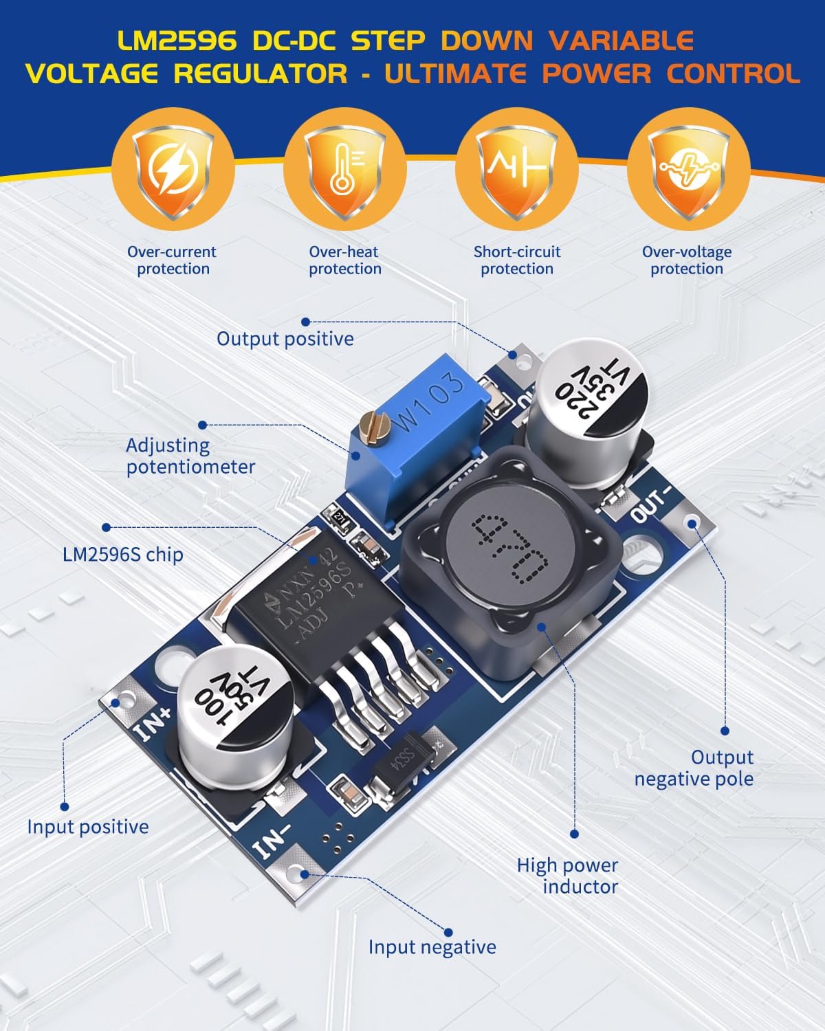 LM2596 DCからDCへの降圧コンバーター 3.0-40Vから1.5-35V DIY 電源 ステップダウンモジュール 調節可能な
