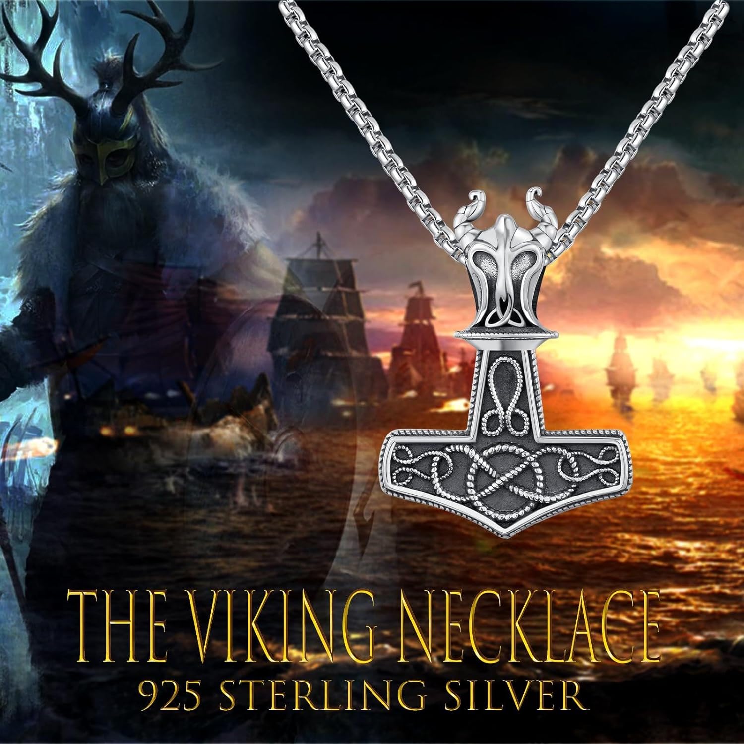 Thors Hammer Necklace for Men 925 Sterling Silver Norse Viking Mjolnir Necklace Celtic Aegishjalmur Warrior Helmet Pendant Viking Jewelry Gifts for Man - Image 3