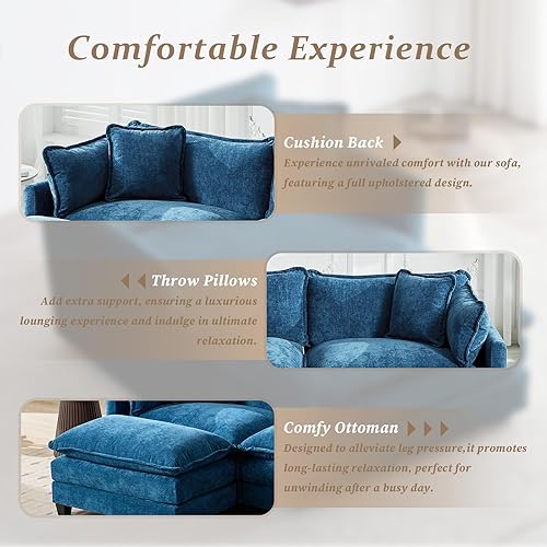 Miniatura 5 de SoarFlash Juego de sofá modular de felpilla, en forma de L de 3 asientos, con otomana, cómodo, moderno, para sala de estar, azul oscuro