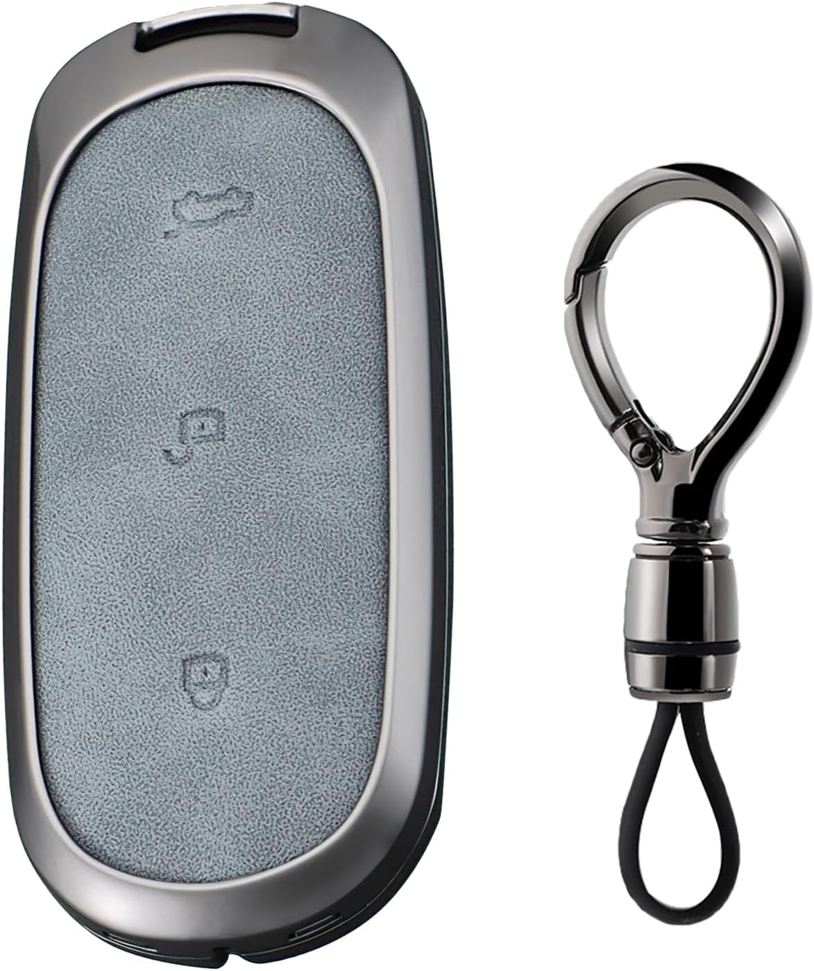 SANRILY Gray Metal Leather Key Fob Cover Case Fit for Leading Ideal LiXiang L9 L8 L7 L7 Accessories Keyless Key Holder with Metal Keychain