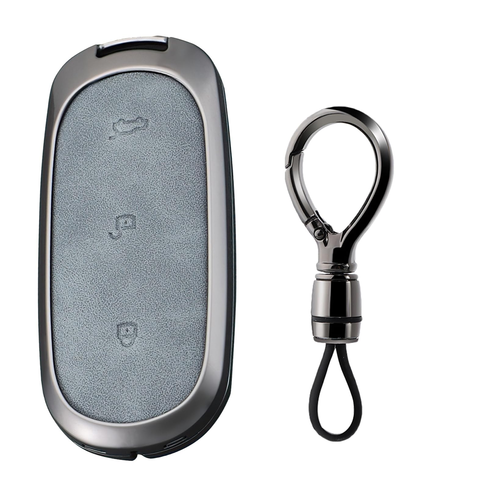 SANRILY Gray Metal Leather Key Fob Cover Case Fit for Leading Ideal LiXiang L9 L8 L7 L7 Accessories Keyless Key Holder with Metal Keychain