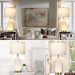 Rinweey 26" Modern Clear Glass Table Lamps Set of 2,Nightstand Lamp with USB A+C Ports & AC Outlet,Bedside Lamps with 3-Way Dimmable Touch Control Night Light for Bedroom Living Room(Bulbs Included)