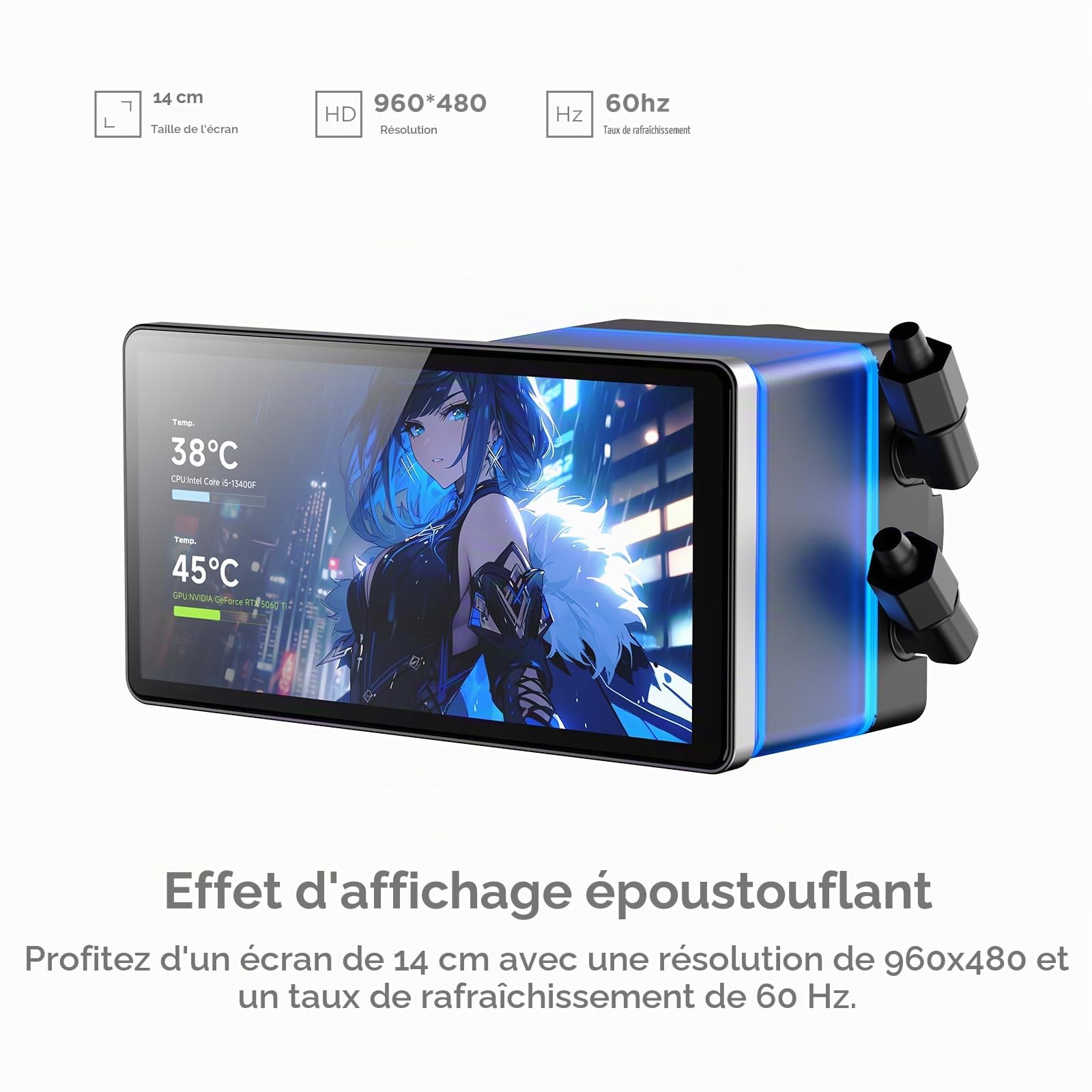 TZMRIT PF240 Aio Water Cooling 240mm with 5.5 Inch LCD Magnetic Screen Display,ALL-IN-One ARGB Infinity Mirror 2000RPM PWM Fan,for AM4/AM5& Intel LGA1851/1700 (BK)